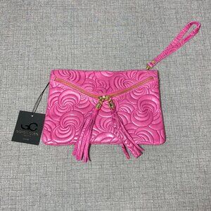NWT Giorgio Costa Pink Swirl-Embossed Leather Clutch NEW